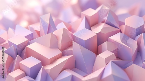 Pastel Geometric Cubes and Pyramids Arranged in Abstract Low Poly Landscape