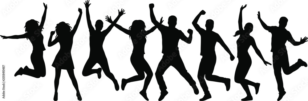 Fototapeta premium Jumping People Silhouette Collection with Dancing Men and Women in Celebration and Party Poses