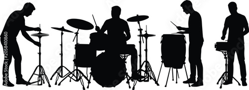 Konstfotografi Percussion Musicians Silhouette Set with Drummer Conga Player and Snare Drummers