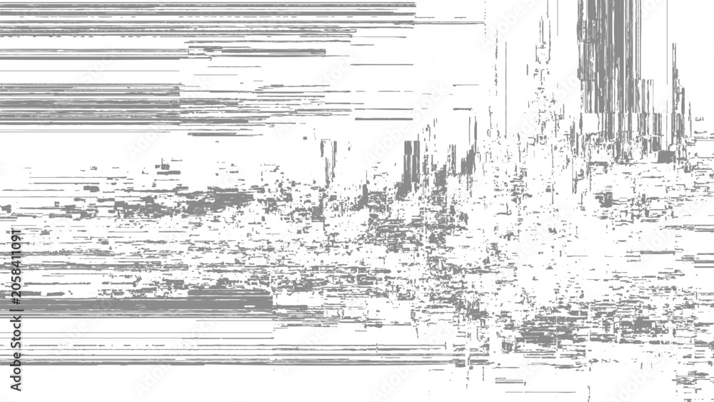 Fototapeta premium Glitchy distorted digital error abstract noise pattern with horizontal and vertical lines white