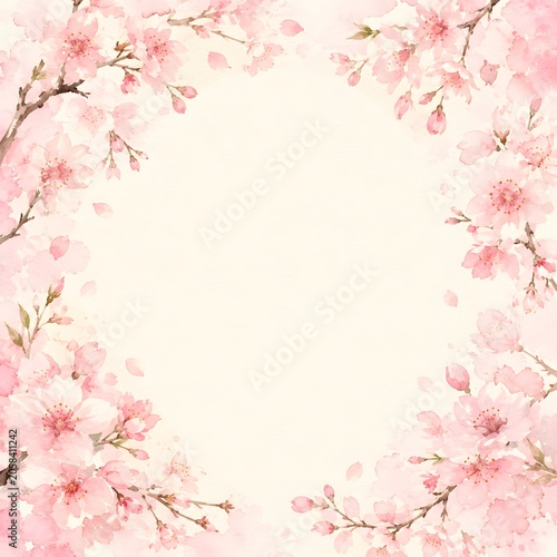 Watercolor Cherry Blossom Floral Frame Background