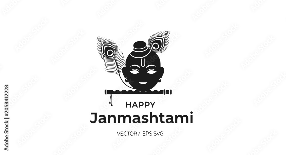 Fototapeta premium Minimalist Lord Krishna Face Illustration for Happy Janmashtami Festival
