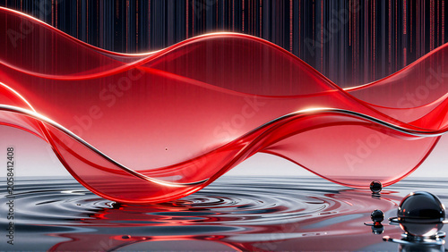 Abstract Red Wave Floating Over Reflective Water Surface