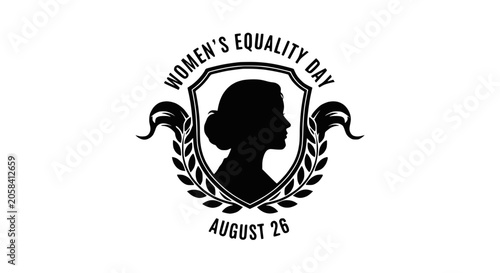 Bild auf Leinwand Women Equality Day Emblem with Female Silhouette and Laurel Wreath