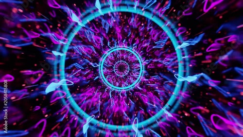 Beautiful Neon Glowing Rings Abstract Tunnel Motion Graphic Background. 4K