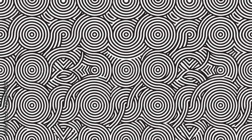 Fotografía Geometric concentric circles seamless pattern with black and white interlocking