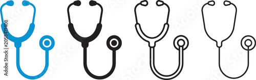 Schilderij op canvas Set of four stethoscope in blue black and outline styles for medical healthcare