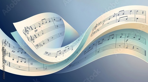 Flowing Musical Sheet Music Notation Abstract Composition With Dynamic Rhythmic Waves