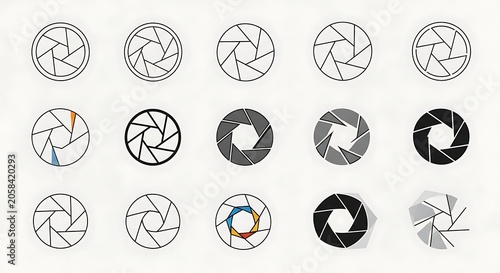 Minimal Camera Aperture Icon Variations Arranged on White Background