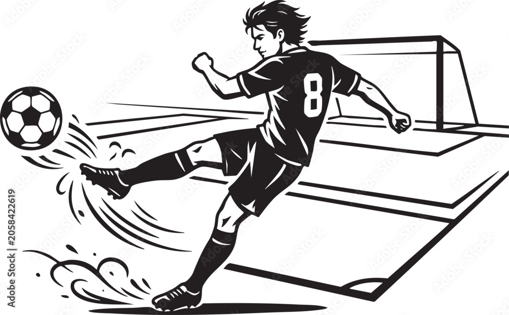 Fototapeta premium Shooting a football/Soccer Black color vector 