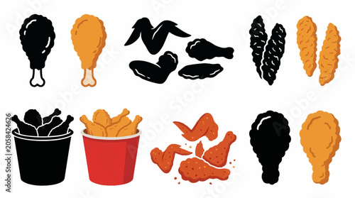 Bild auf Leinwand Professional vector collection featuring different fried chicken designs, chicke