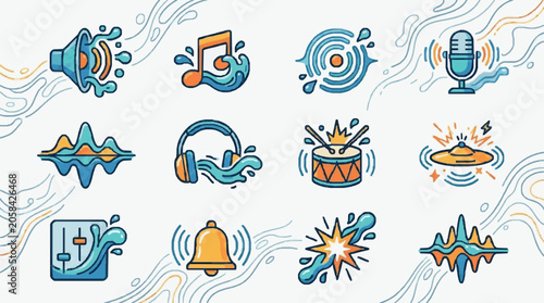 Foto Colorful Audio Visual Music Illustration Icons.