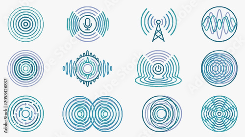 Photos Modern Abstract Wave Signal Communication Icons Set.