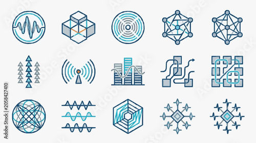 Bilde på lerret Modern Abstract Technology Network Data Icons Set.