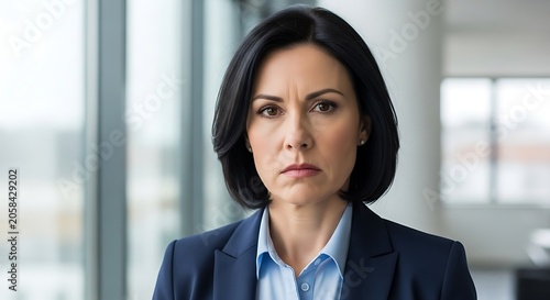 Serious Businesswoman Facing Camera in Modern Office Interior
