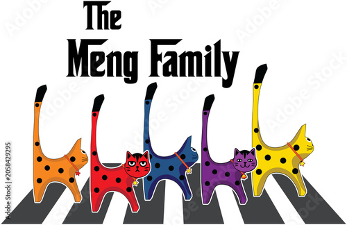 Konstfotografi The Meng Family Cat Art Print – Colorful Abbey Road Inspired Digital Download (Print and Sublimation Design) – DTF Ready