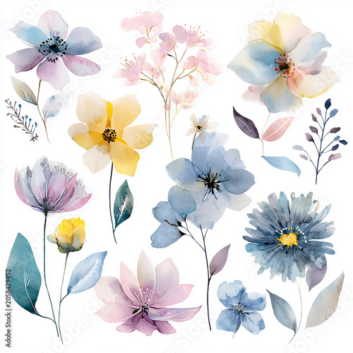 set of watercolor flowers