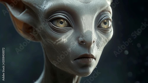 Cinematic close up portrait of an exotic extraterrestrial alien character with big eyes