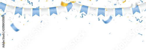 Φωτογραφία Celebration Argentina national color bunting flags with confetti and ribbon, per