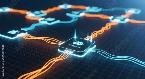 AI agent chip with glowing data connections