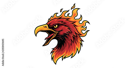 Foto Fiery Phoenix Bird Head Icon Illustration, Mythical Creature, Symbol of Rebirth