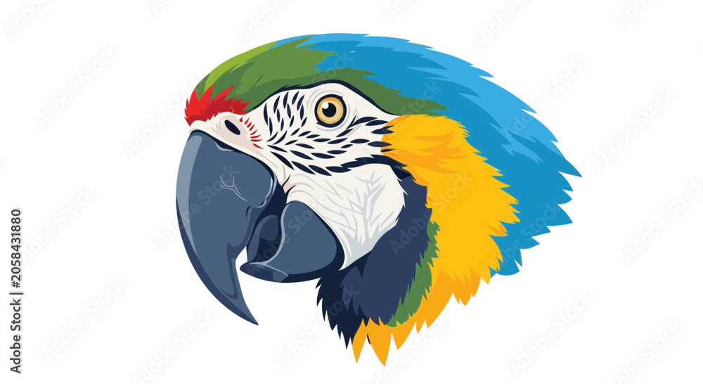 Fototapeta premium Vibrant Blue and Gold Macaw Parrot Head Illustration, Profile View