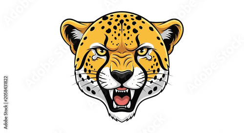 Canvas Print Snarling Cheetah Face Illustration, Aggressive Wild Cat Mascot Head on White Bac