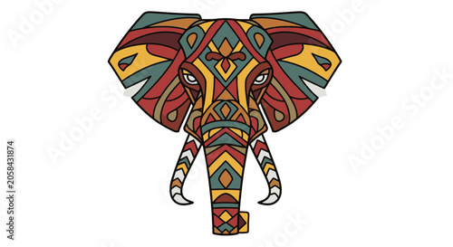Tribal Elephant Face Art Illustration - Colorful Geometric Pattern Wildlife