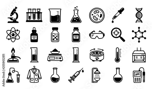 Fotografi Scientific Laboratory Tools and Chemistry Biology Equipment Set Isolated on Whit