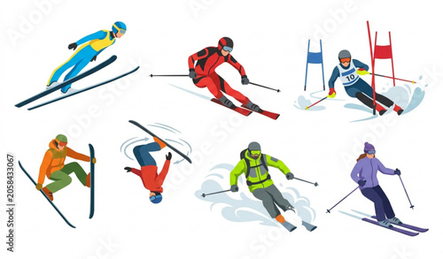 Foto Alpine Skiing Action Collection Featuring Freeride Slalom Downhill and Freestyle