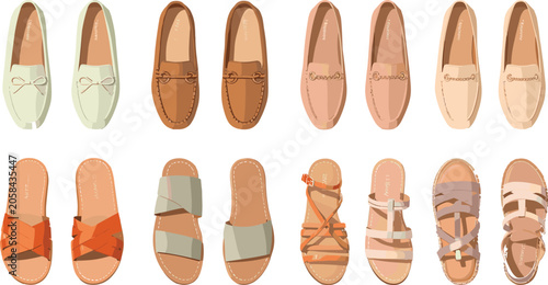 Foto Top View Summer Footwear Collection with Casual Leather Loafers Flat Moccasins S