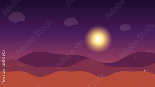 Abstract Minimalist Desert Landscape with Glowing Sun at Twilight
