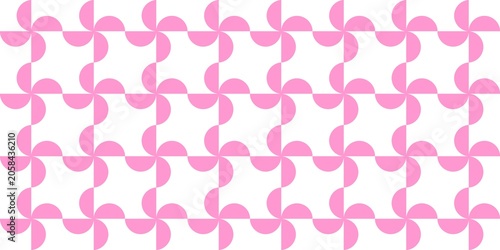 ​Pink and white retro mid-century modern geometric semicircle pattern. Seamless repeat design for cute textile, wallpaper, and background.