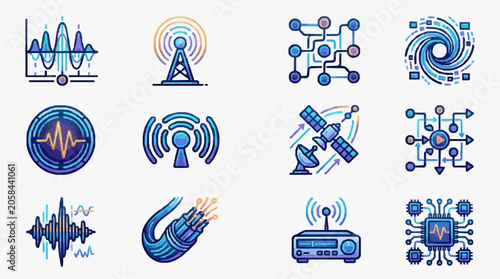 Schilderij op canvas Modern Technology Network Communication Icons Set.