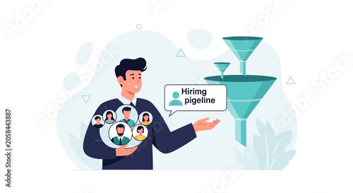 Recruitment Professional Managing Hiring Pipeline with Candidate Selection and Funnel Illustration