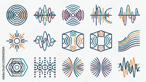 Φωτογραφία Abstract geometric sound wave and signal icons.
