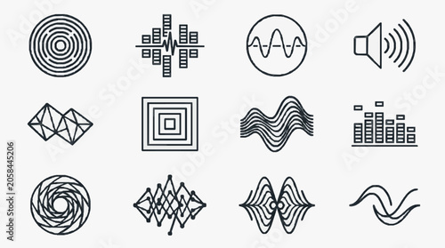 Konstfotografi Modern Abstract Audio Visualization Icons Set.