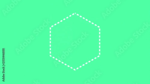 Animated White Dotted Hexagon Shape Spinning on Green Background Motion Graphics Element