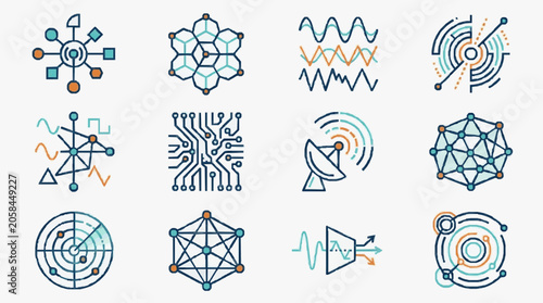 Foto Geometric Abstract Network Signal Wave Patterns.