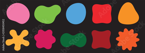 Schilderij op canvas Collection of various colorful abstract organic blob shapes, fluid liquid forms, modern vector design elements for graphic projects on black background