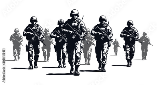 Foto Military Soldiers Marching Forward in Formation Illustration.