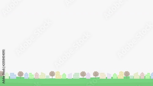 住宅と街路樹。春夏秋冬、季節が変化するイラスト動画