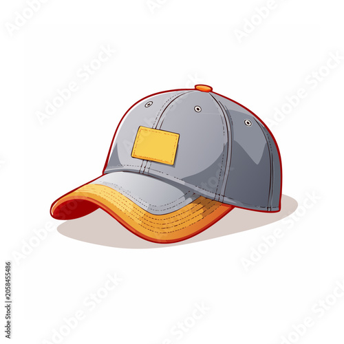 Cartoon Baseball Cap with Orange Brim and Yellow Patch