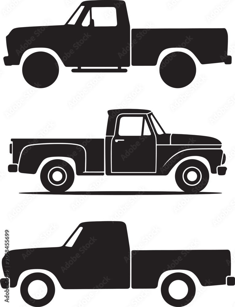 Fototapeta premium Set of vintage pickup truck silhouettes
