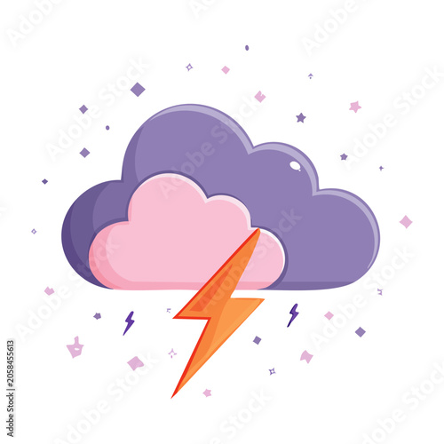 Flat design cloud with lightning bolt illustration