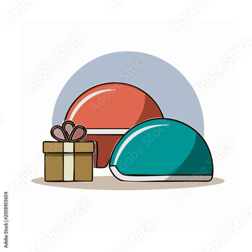 Flat design illustration of gift box and safety helmets