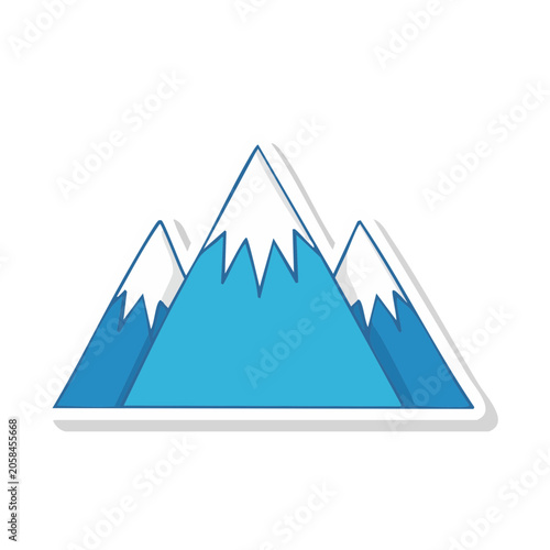 Flat design mountain icon with snow peaks