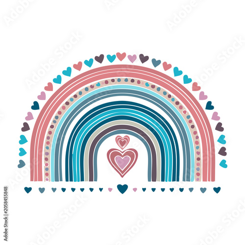 Pink heart pattern with rainbow stripes vector