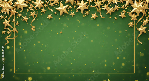 Golden stars on green background with blank space for text