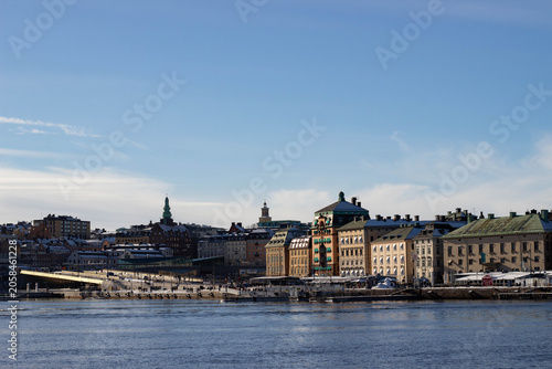 Canvas Print Scenic view of colorful historic buildings along the waterfront in Stockholm, Sw